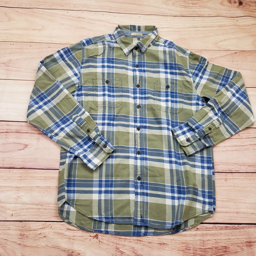 Lucky Brand Shirt Mens Medium Green Blue Outdoors Button Up Long Sleeve Adult A1